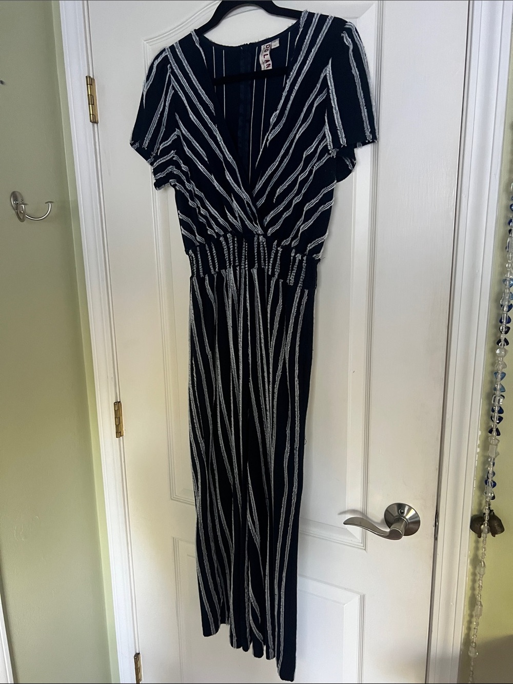 Dolan Blue and White Striped V-Neck Jumpsuit